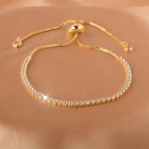 Jewelry - #25 Gold Tennis Bracelet 18K Gold Adjustable Tennis Bracelet, Simple CZ Bracelet